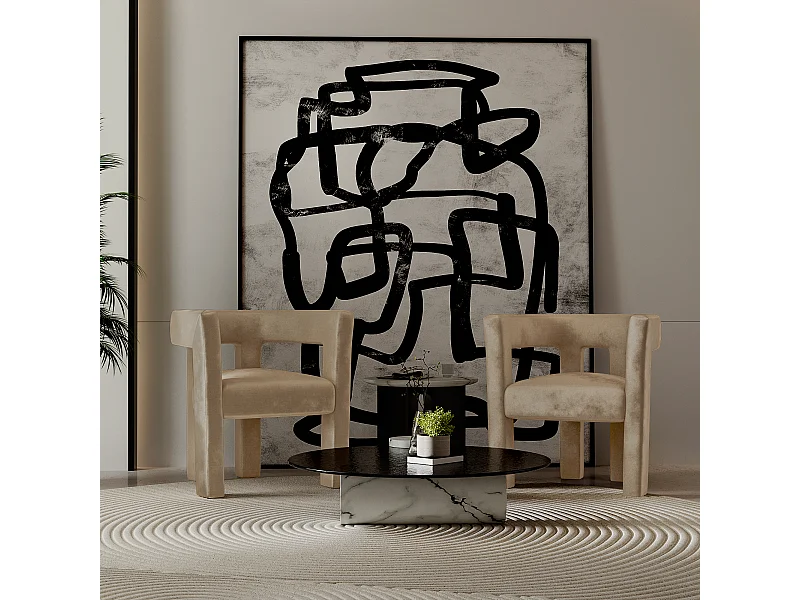 Lot de 2 fauteuils de salle à manger velours lisse beige ALYA