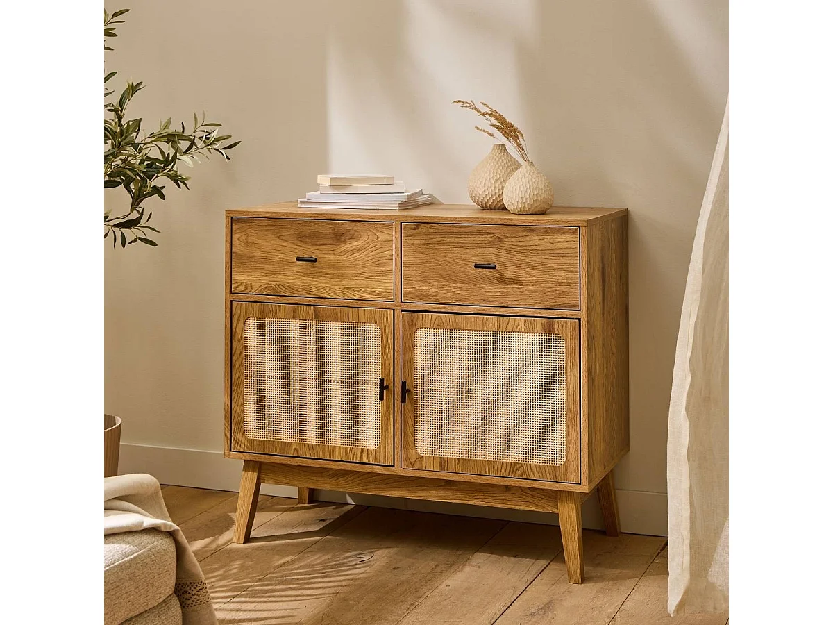 Commode 2 portes en rotin et 2 tiroirs L90 cm - ALIA