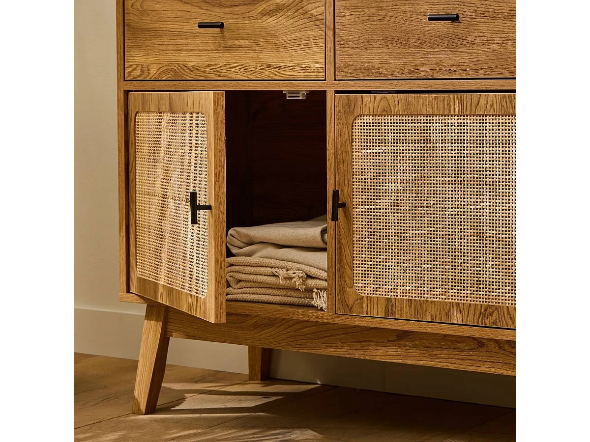 Commode 2 portes en rotin et 2 tiroirs L90 cm - ALIA