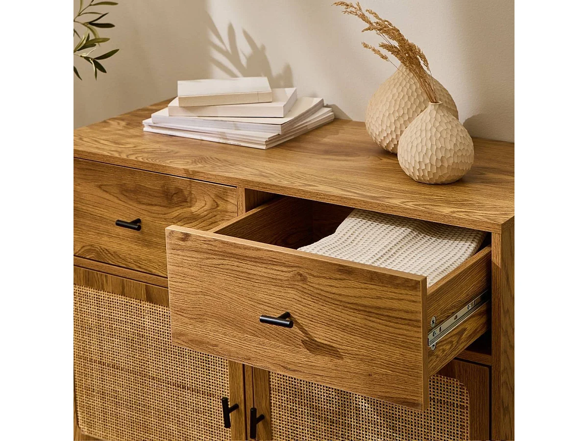 Commode 2 portes en rotin et 2 tiroirs L90 cm - ALIA