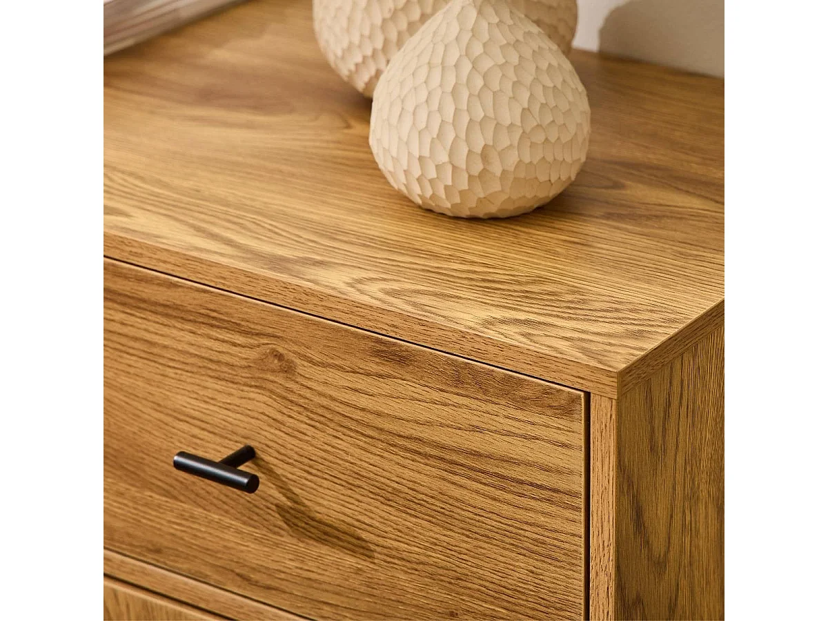 Kommode mit 2 Türen mit Rattanfronten, 2 Schubladen und Holzfüßen L90 cm