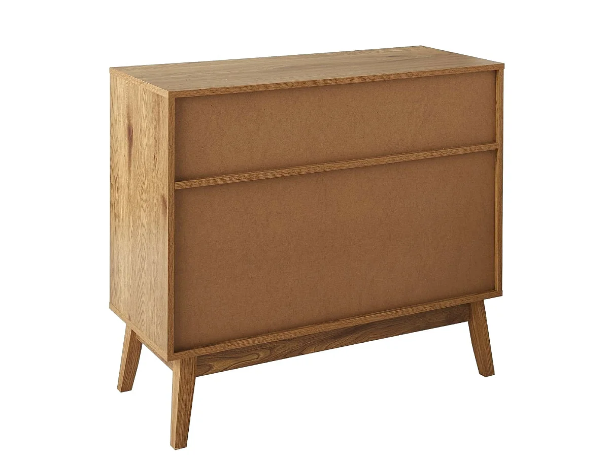 Kommode mit 2 Türen mit Rattanfronten, 2 Schubladen und Holzfüßen L90 cm