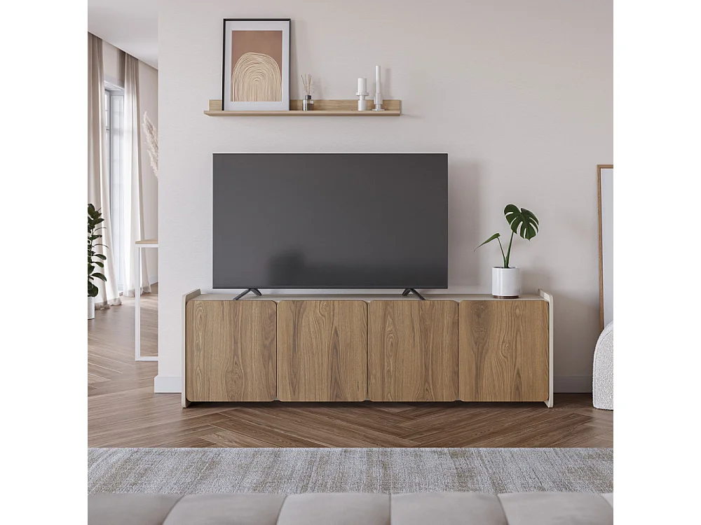 Enara - Meuble TV 4 portes en bois L180cm - Bois foncé