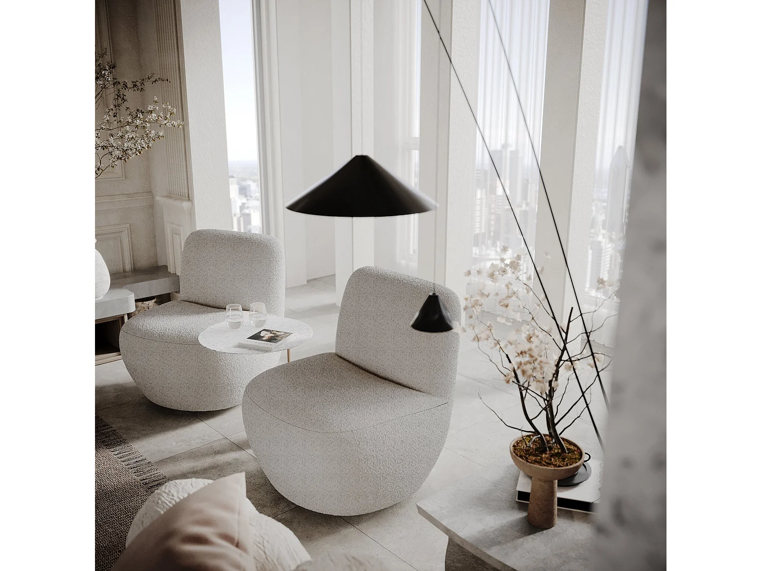 Lot de 2 fauteuils pivotant bouclette beige gris JENA