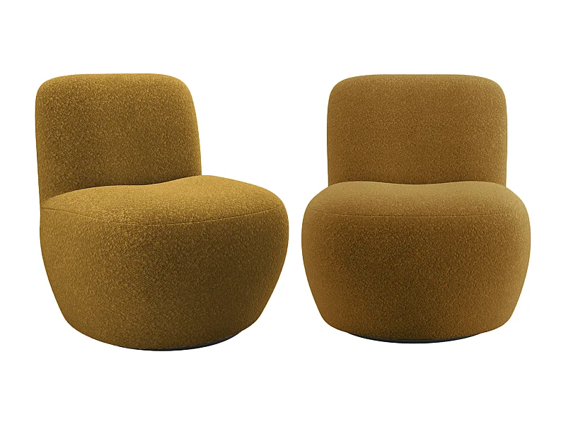 Lot de 2 fauteuils pivotant bouclette moutarde JENA