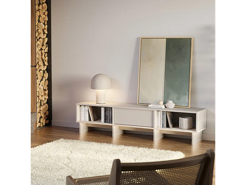 Harriet - Meuble TV 1 porte en bois et métal L170cm - Beige