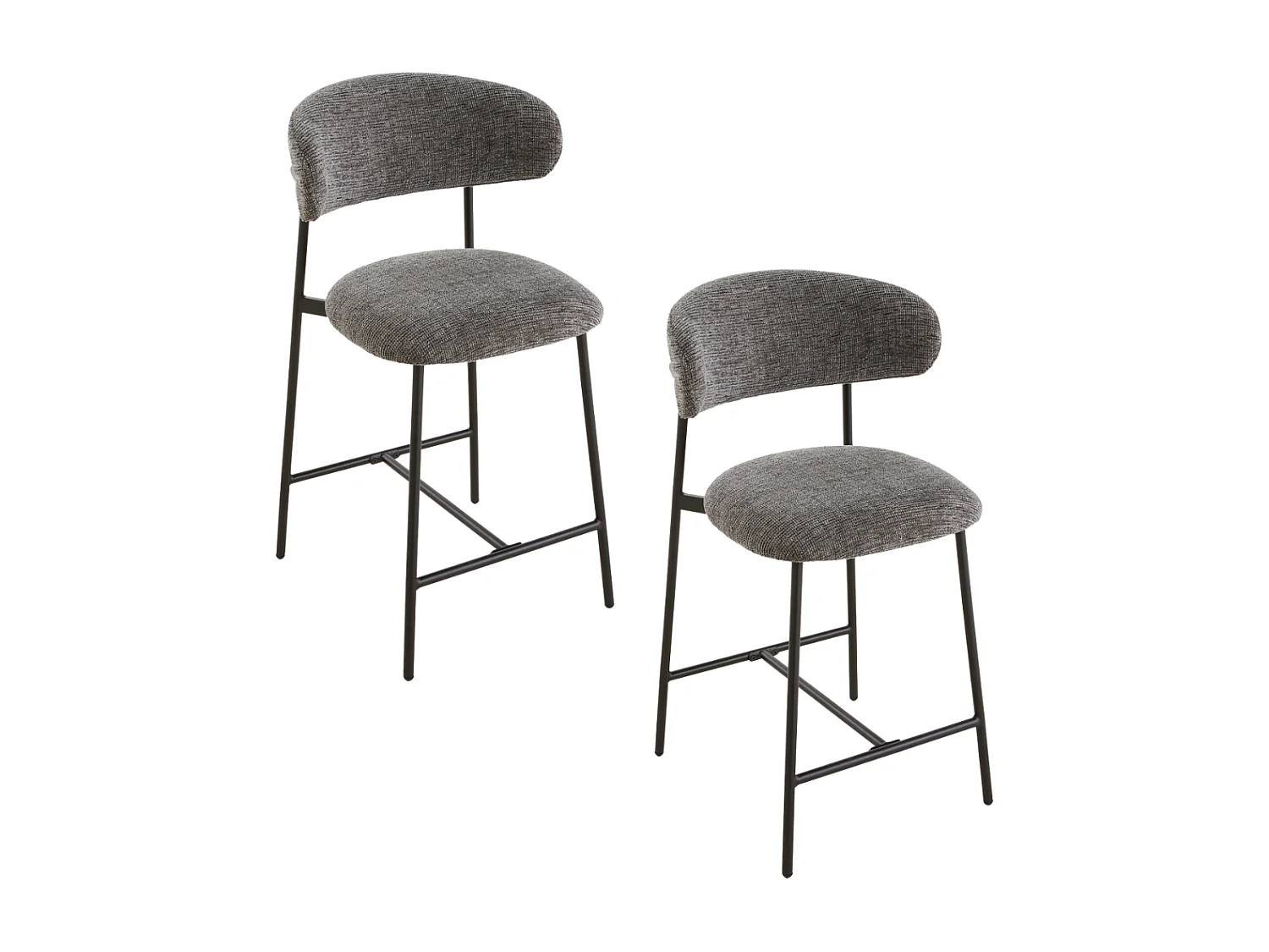 Lot de 2 tabourets en tissu chiné et pieds en métal - DRACO