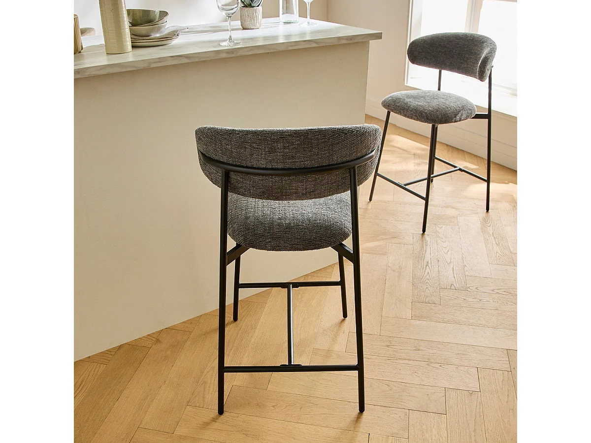 Lot de 2 tabourets en tissu chiné et pieds en métal - DRACO