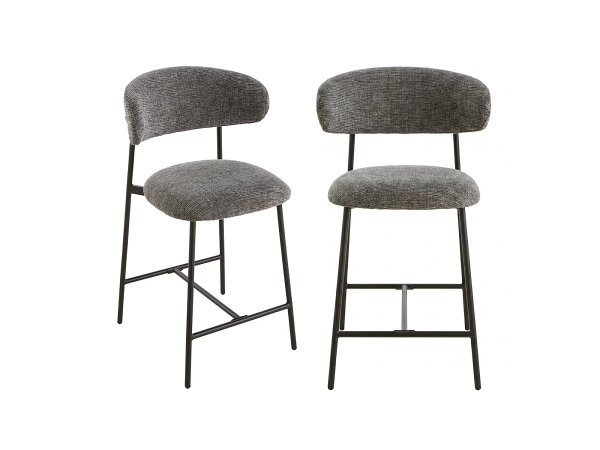 Set of 2 stools in mottled fabric and metal legs - DRACO