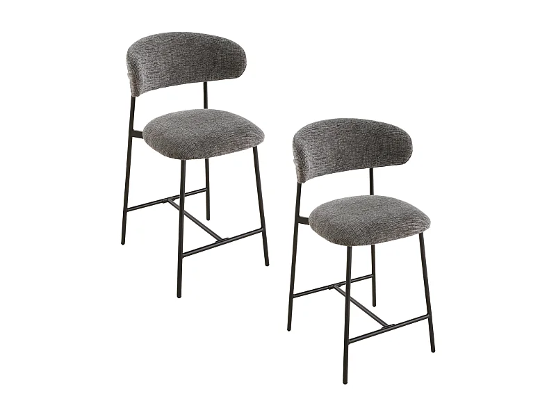 Lot de 2 tabourets en tissu chiné et pieds en métal - DRACO