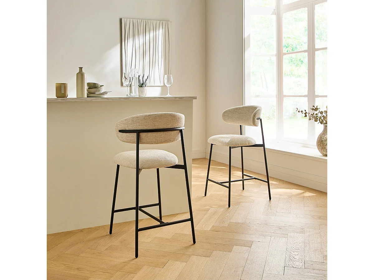 Lote de 2 taburetes en tejido jaspeado con patas de metal - DRACO