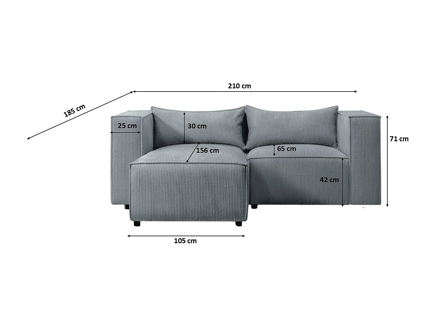 Canapé d'angle en L Modulo, tissu Lincoln, bleu-gris, gauche