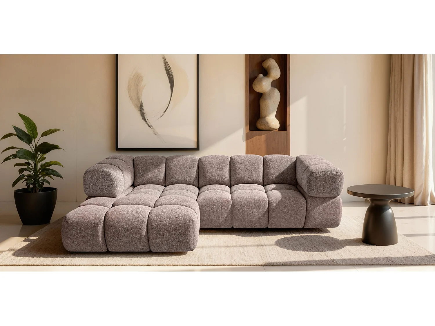 Canapé d'angle en L Averro, tissu Puente, violet, à gauche