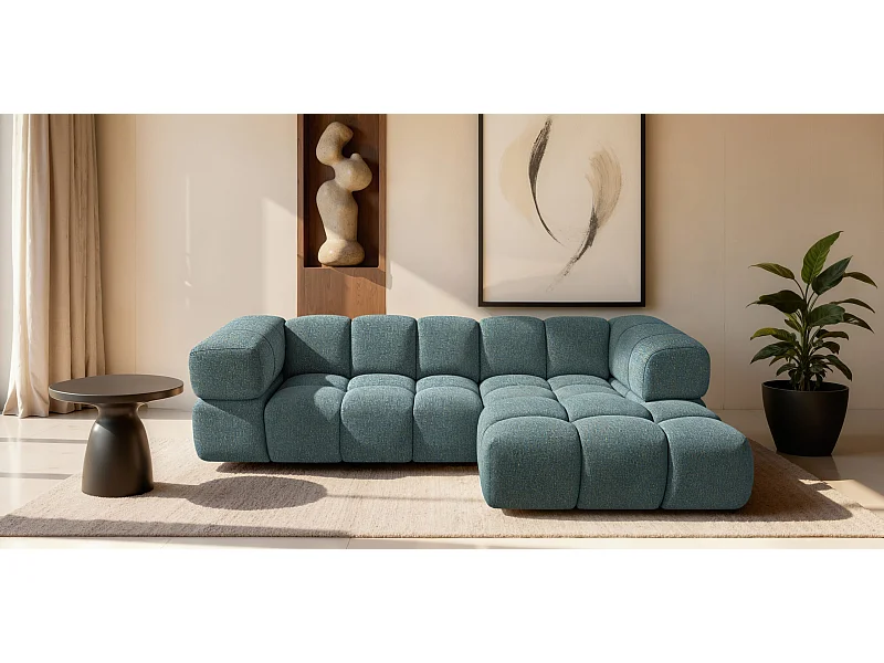 L-vormige hoekbank Averro, stof Puente, azuurblauw, rechterzijde