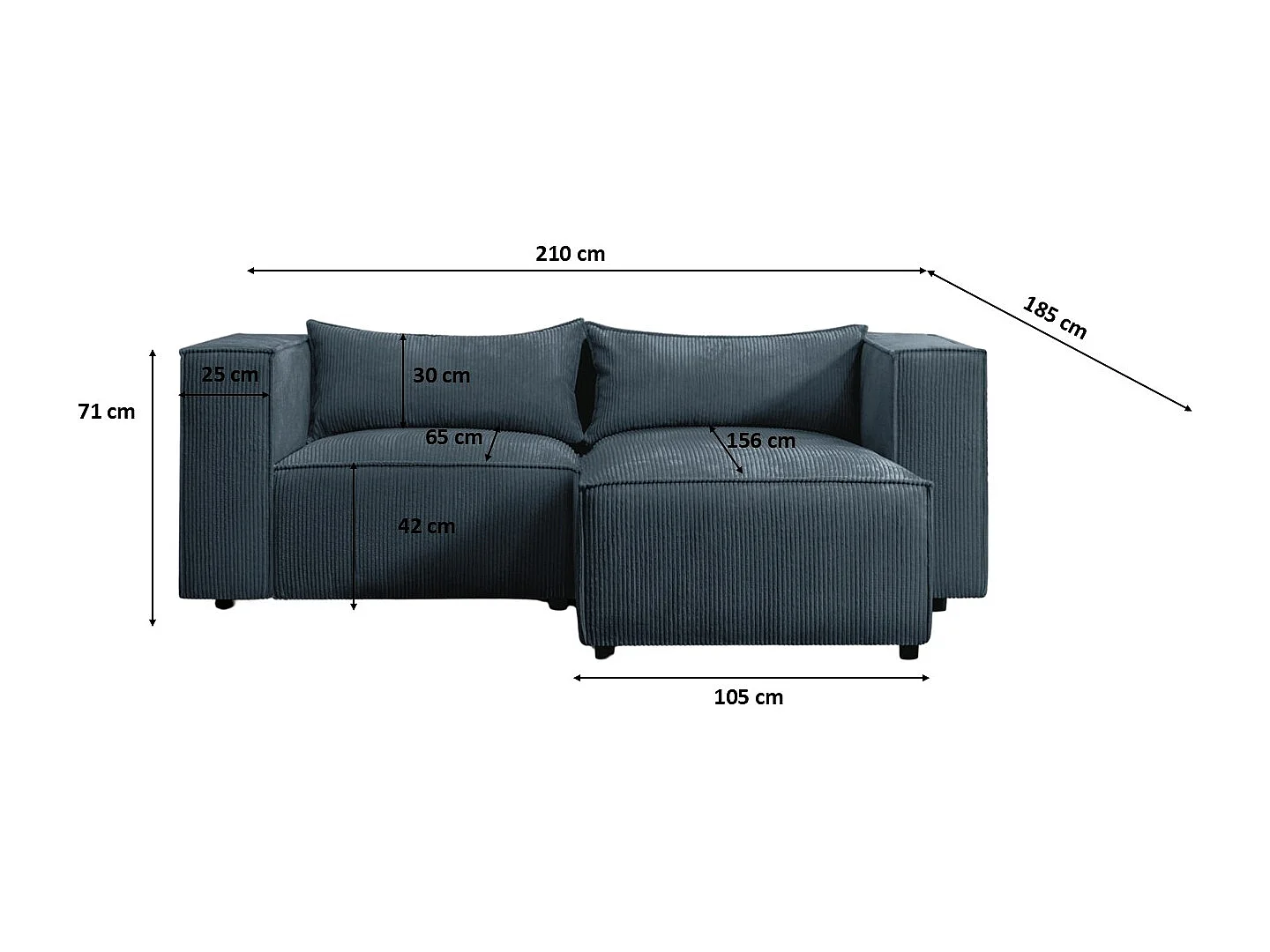 Canapé d'angle en L Modulo, tissu Lincoln, bleu foncé, côté droit