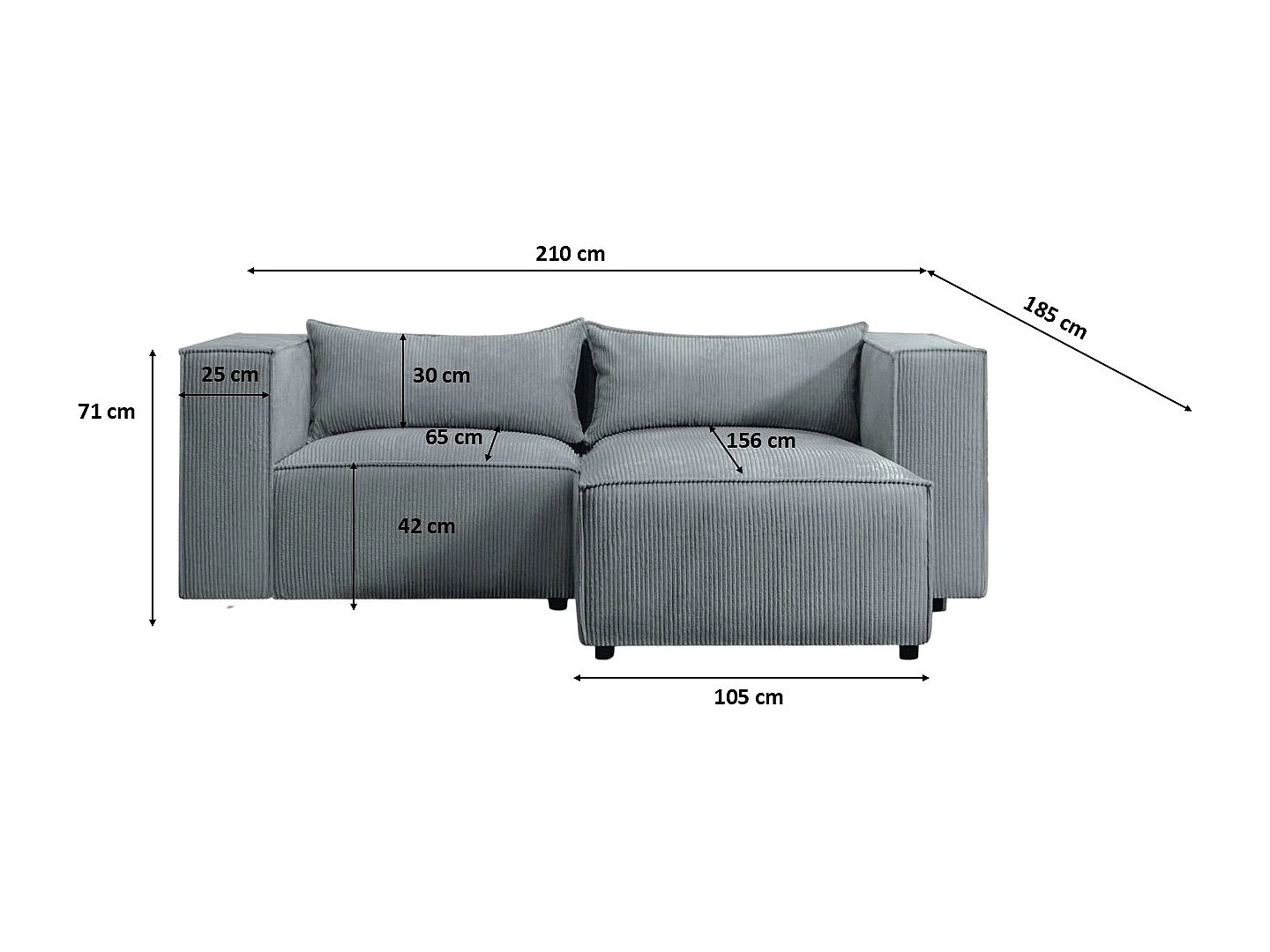 Canapé d'angle en L Modulo, tissu Lincoln, bleu-gris, côté droit