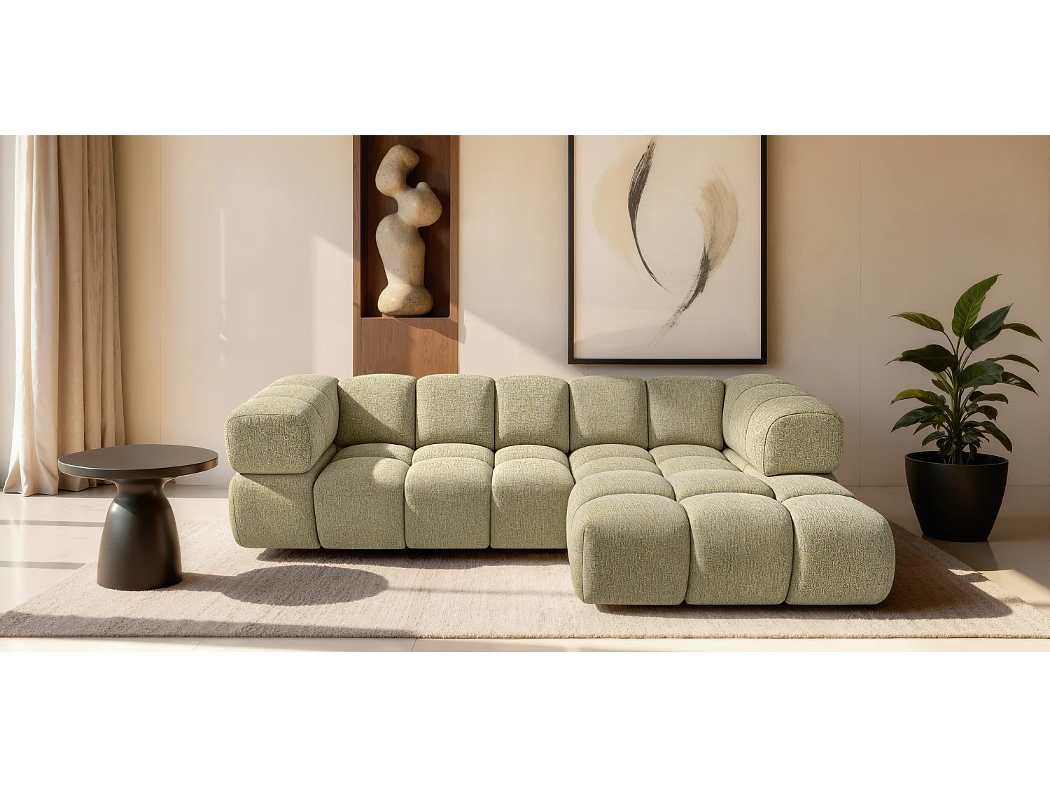 Canapé d'angle en L Averro, tissu Puente, jaune clair, à droite