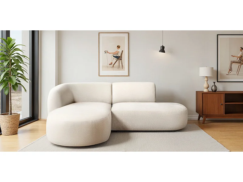 Ecksofa L-Form Luna, stoff Lins, Creme, Links