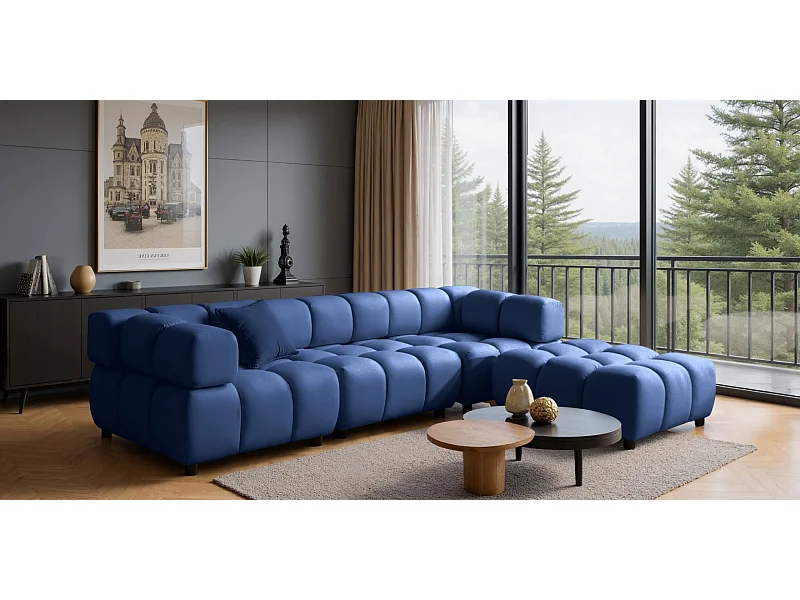 Divano angolare a L Bolla, tessuto Bluvel, blu inchiostro, lato destro