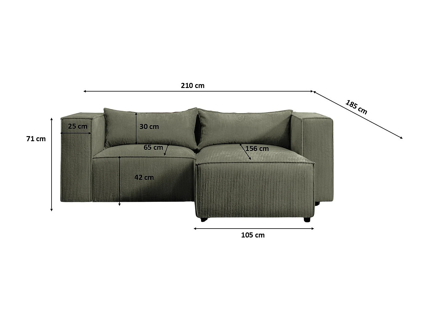 Canapé d'angle en L Modulo, tissu Lincoln, Olive, à droite