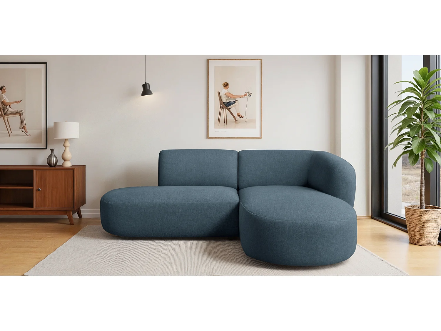 Ecksofa L-Form Luna, stoff Lins, Blau, Rechts