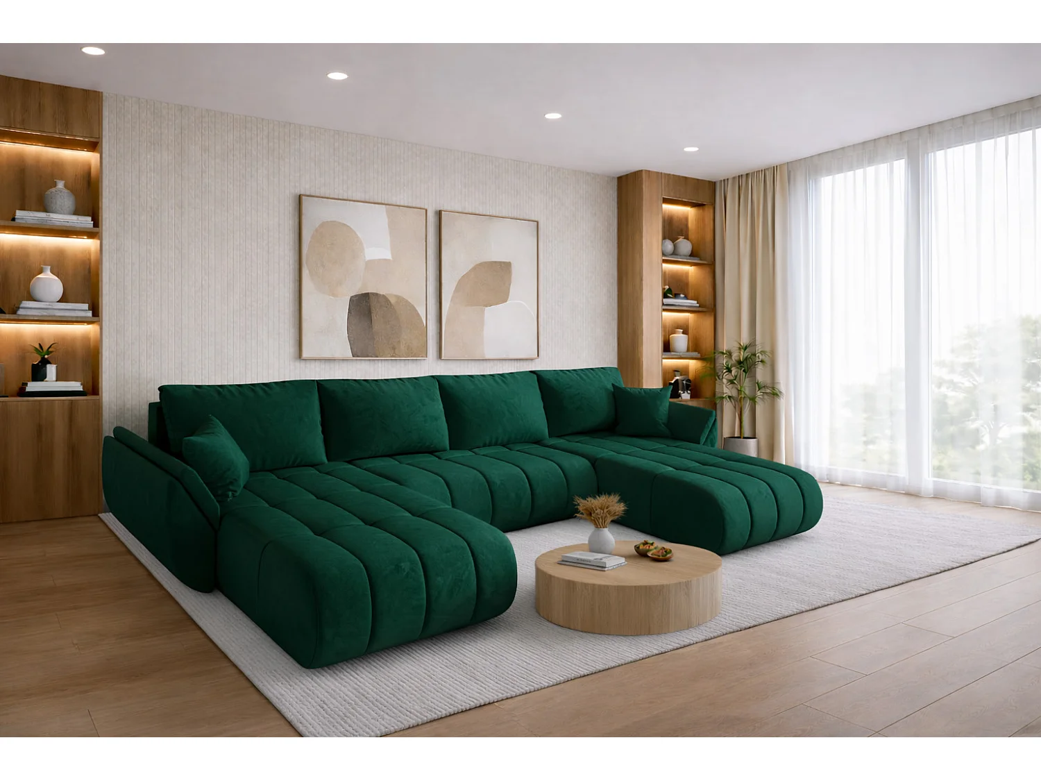 Canapé d'angle convertible avec compartiment de rangement TOKYO U PREMIUM, tissu MONOLITH, vert