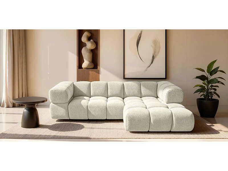 Canapé d'angle en L Averro, tissu Puente, écru, droite