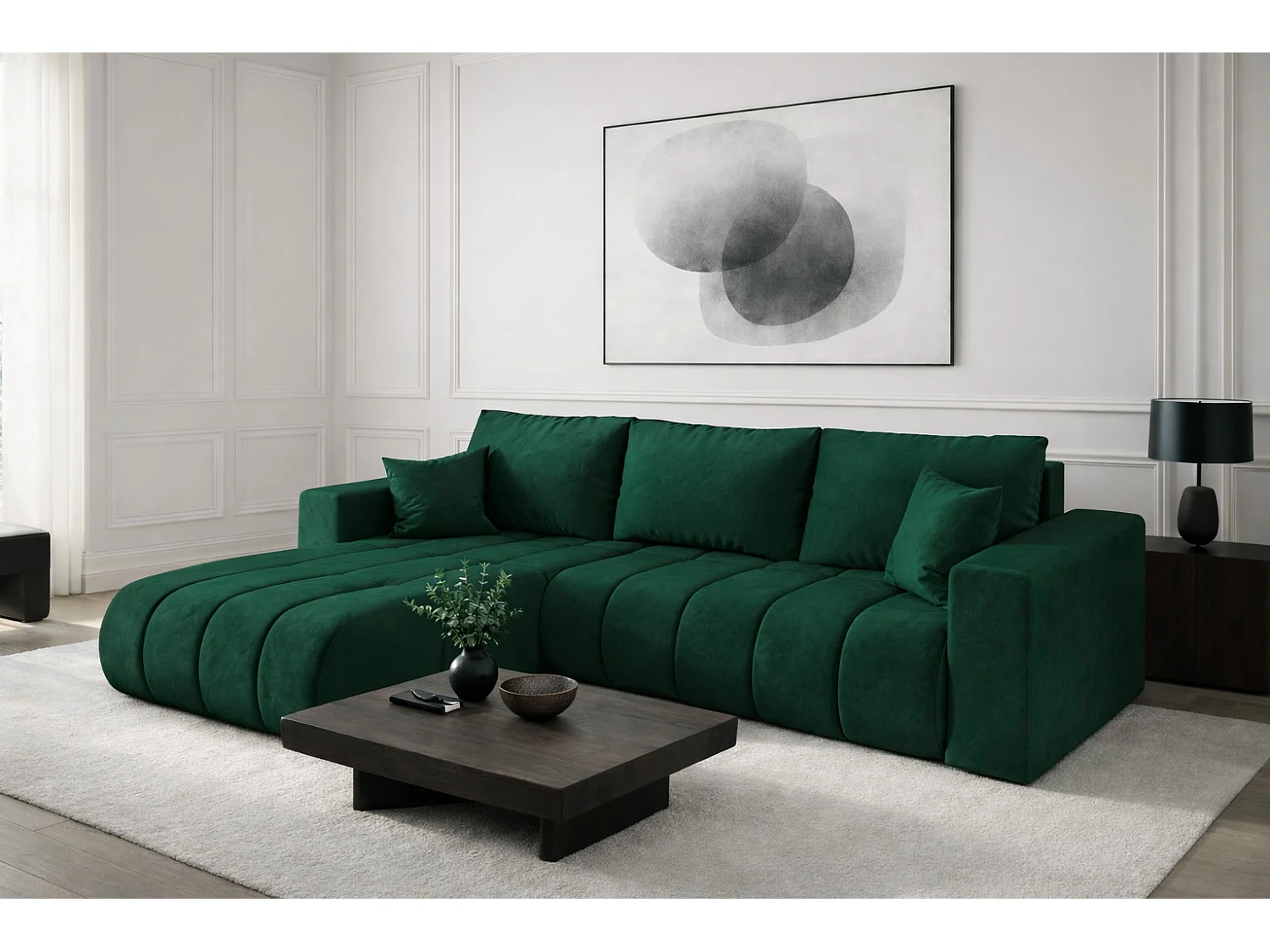 Narożnik z funkcją spania i pojemnikiem MILO PREMIUM, tkanina Monolith, Zielony, Lewy