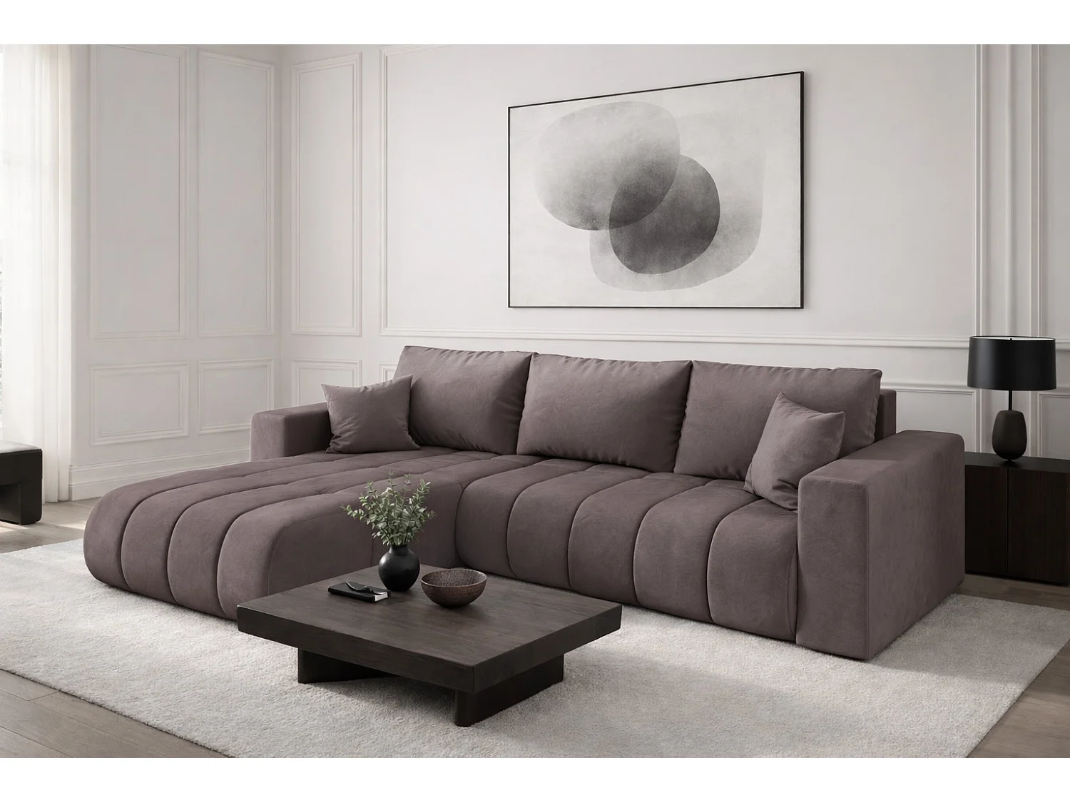 Narożnik z funkcją spania i pojemnikiem MILO PREMIUM, tkanina Monolith, Fioletowy, Lewy