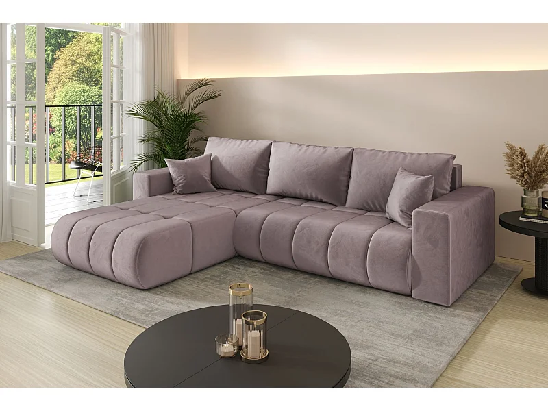 Ecksofa mit schlaffunktion und bettkasten MILO PREMIUM, stoff MONOLITH, Lila, Links