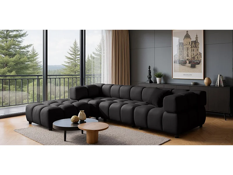 Ecksofa L-Form Bolla, stoff Bluvel, Schwarz, Links