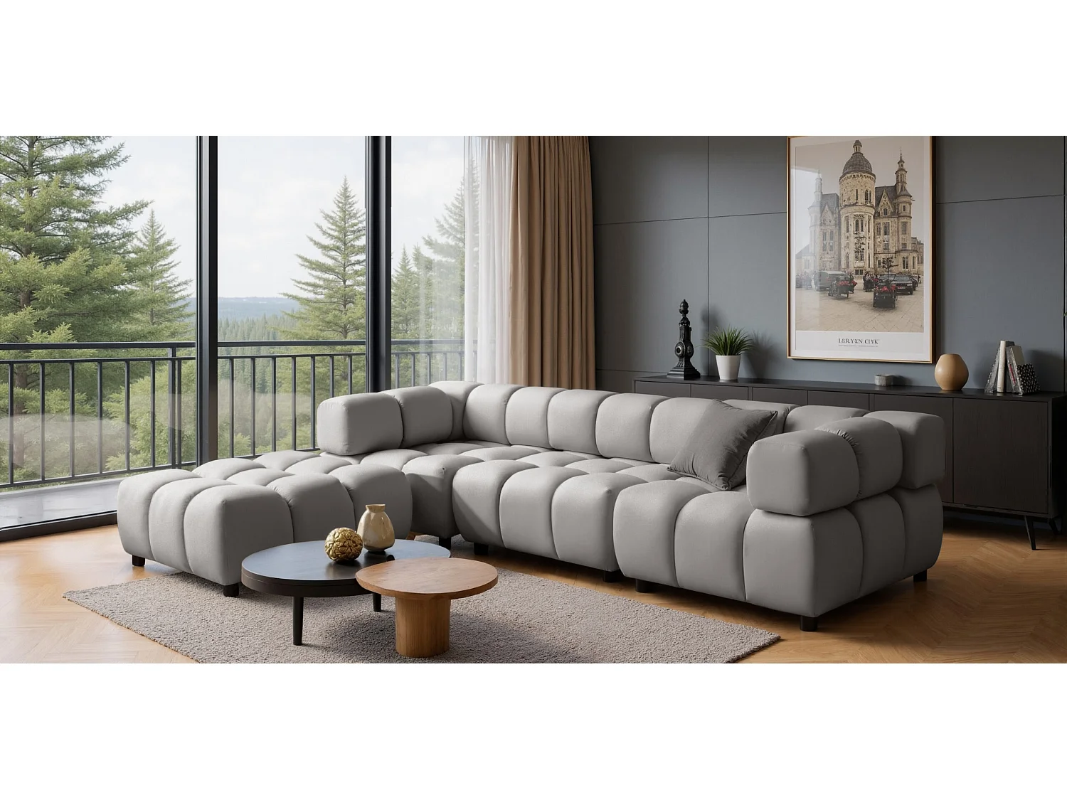 Canapé d'angle Bolla en forme de L, tissu Bluvel, gris cendré, à gauche