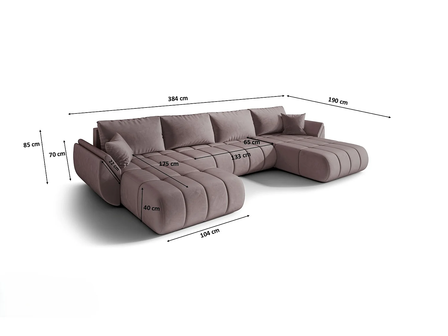 Canapé d'angle convertible avec compartiment de rangement TOKYO U PREMIUM, tissu MONOLITH, violet