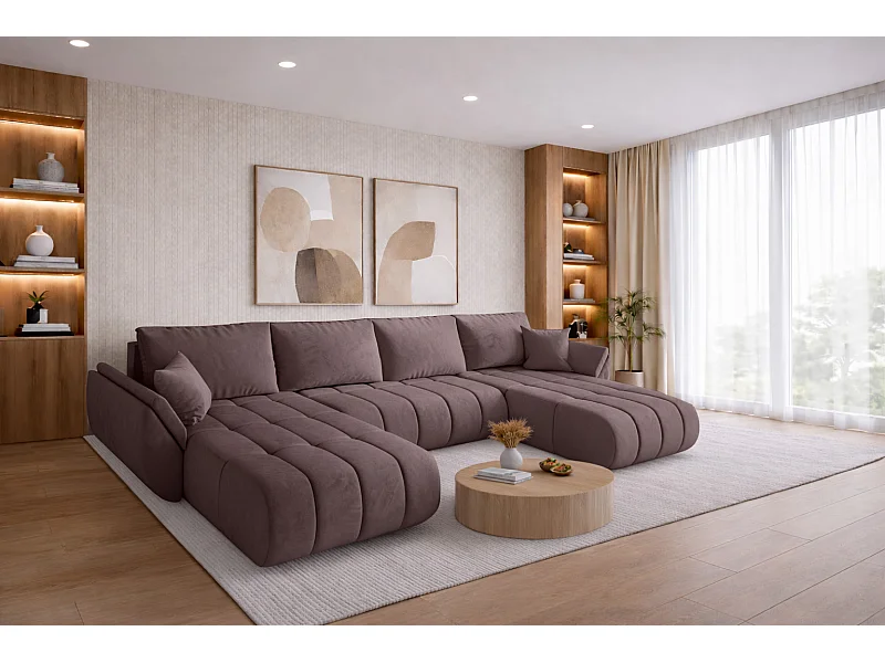 Canapé d'angle convertible avec compartiment de rangement TOKYO U PREMIUM, tissu MONOLITH, violet