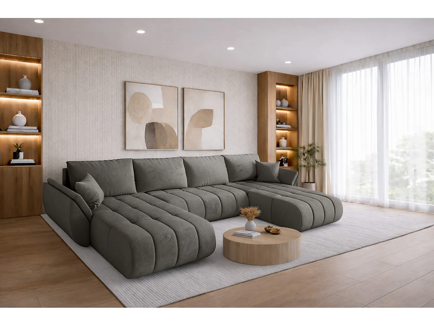 Narożnik z funkcją spania i pojemnikiem TOKYO U PREMIUM, tkanina Monolith, Jasnoszary