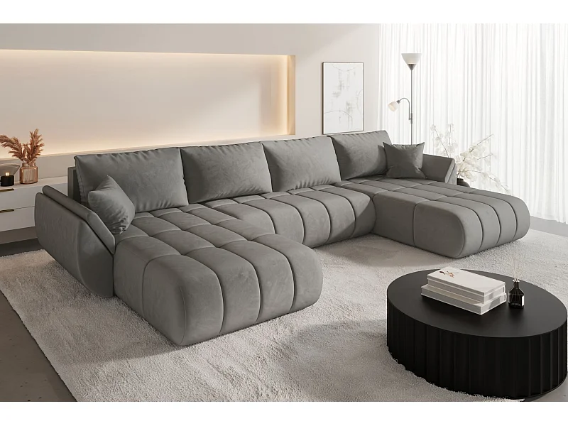 Canapé d'angle convertible avec compartiment de rangement TOKYO U PREMIUM, tissu MONOLITH, gris clair
