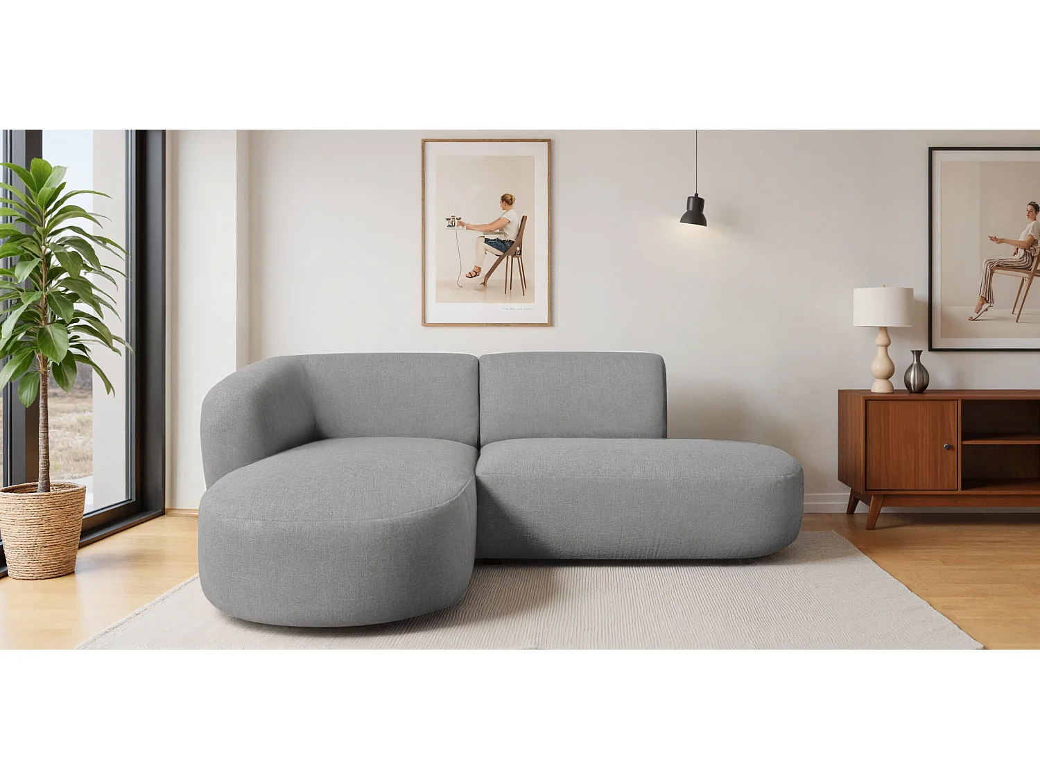 Ecksofa L-Form Luna, stoff Lins, Grau, Links