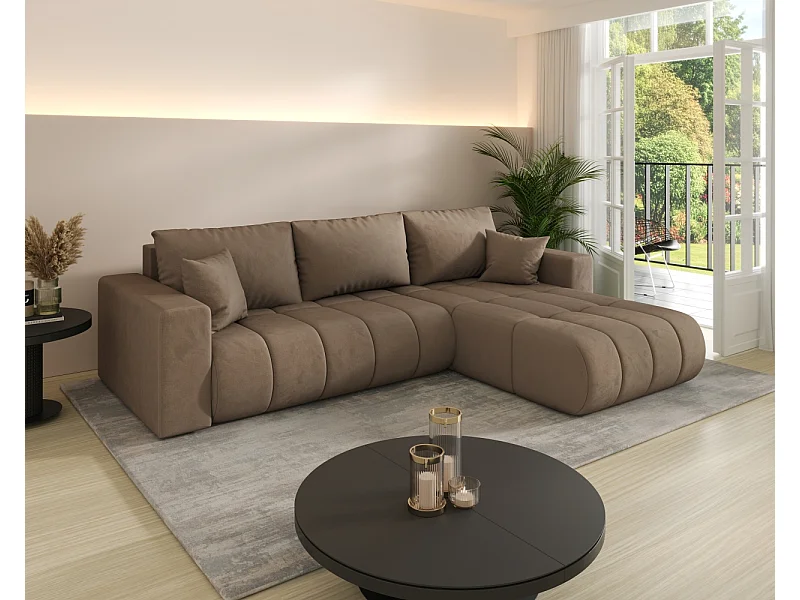 Ecksofa mit schlaffunktion und bettkasten MILO PREMIUM, stoff MONOLITH, Hellbraun, Rechts