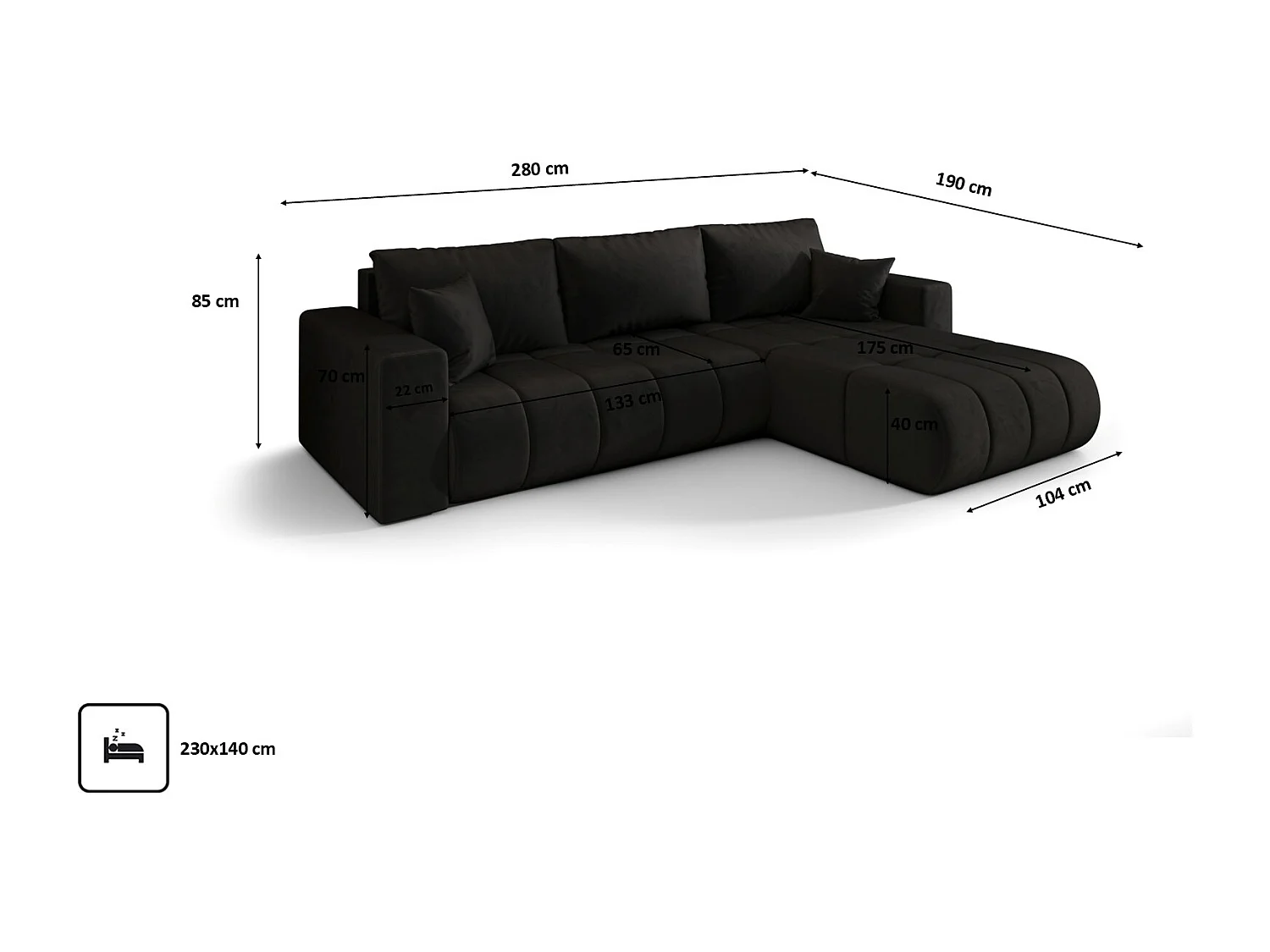 Canapé d'angle convertible avec compartiment de rangement MILO PREMIUM, tissu MONOLITH, anthracite, à droite