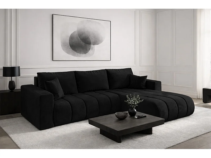 Divano angolare con funzione letto e vano contenitore MILO PREMIUM, tessuto MONOLITH, antracite, destra