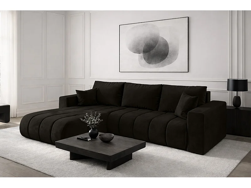 Canapé d'angle convertible avec compartiment de rangement MILO PREMIUM, tissu MONOLITH, gris foncé, gauche