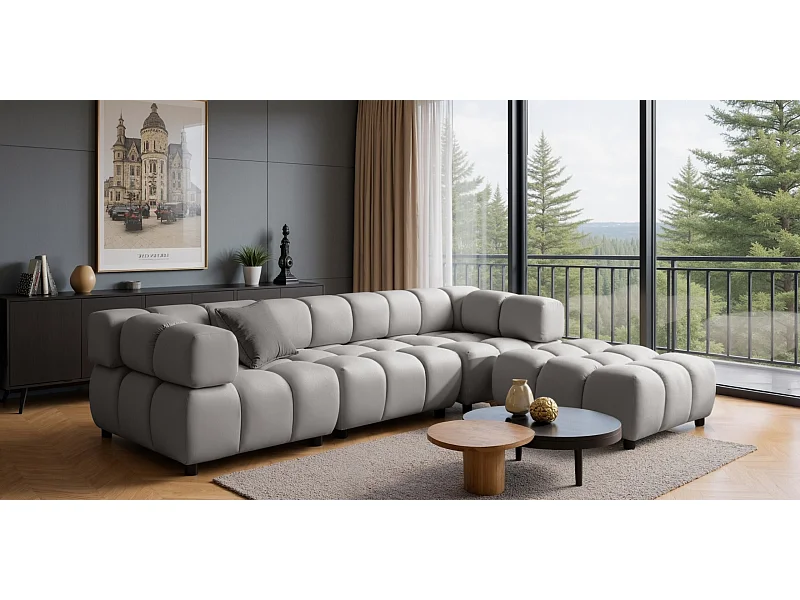 Canapé d'angle Bolla en forme de L, tissu Bluvel, gris cendré, côté droit