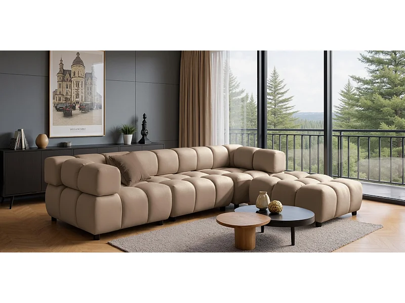 Ecksofa L-Form Bolla, stoff Bluvel, Latte, Rechts