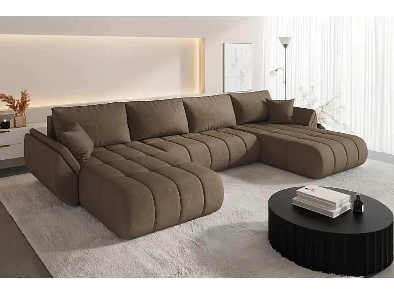 Ecksofa mit schlaffunktion und bettkasten TOKYO U PREMIUM, stoff MONOLITH, Hellbraun