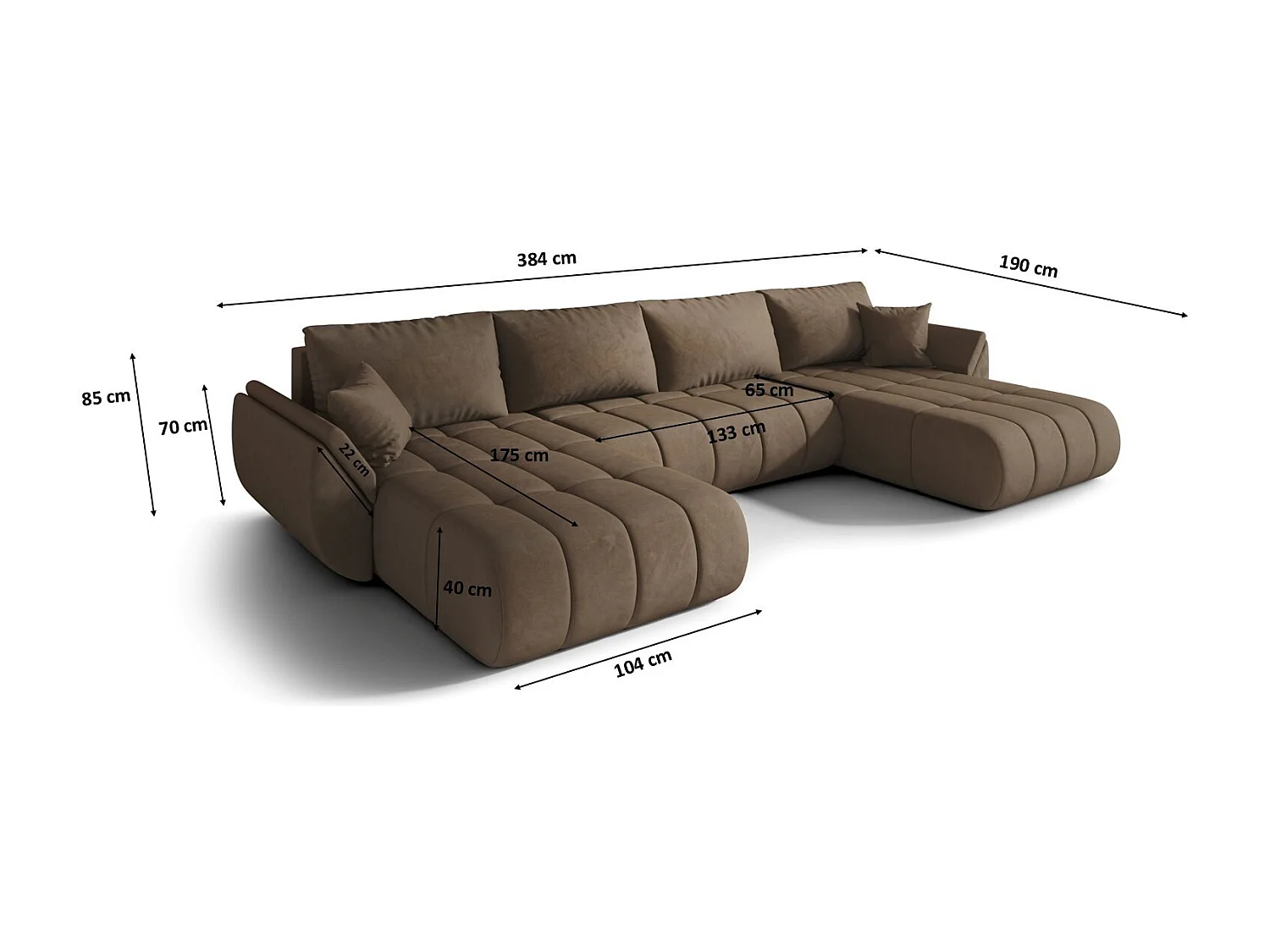 Ecksofa mit schlaffunktion und bettkasten TOKYO U PREMIUM, stoff MONOLITH, Hellbraun