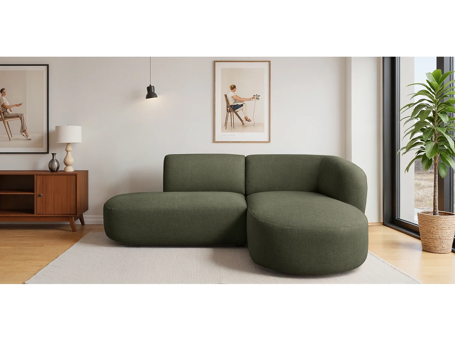 Ecksofa L-Form Luna, stoff Lins, Grün, Rechts