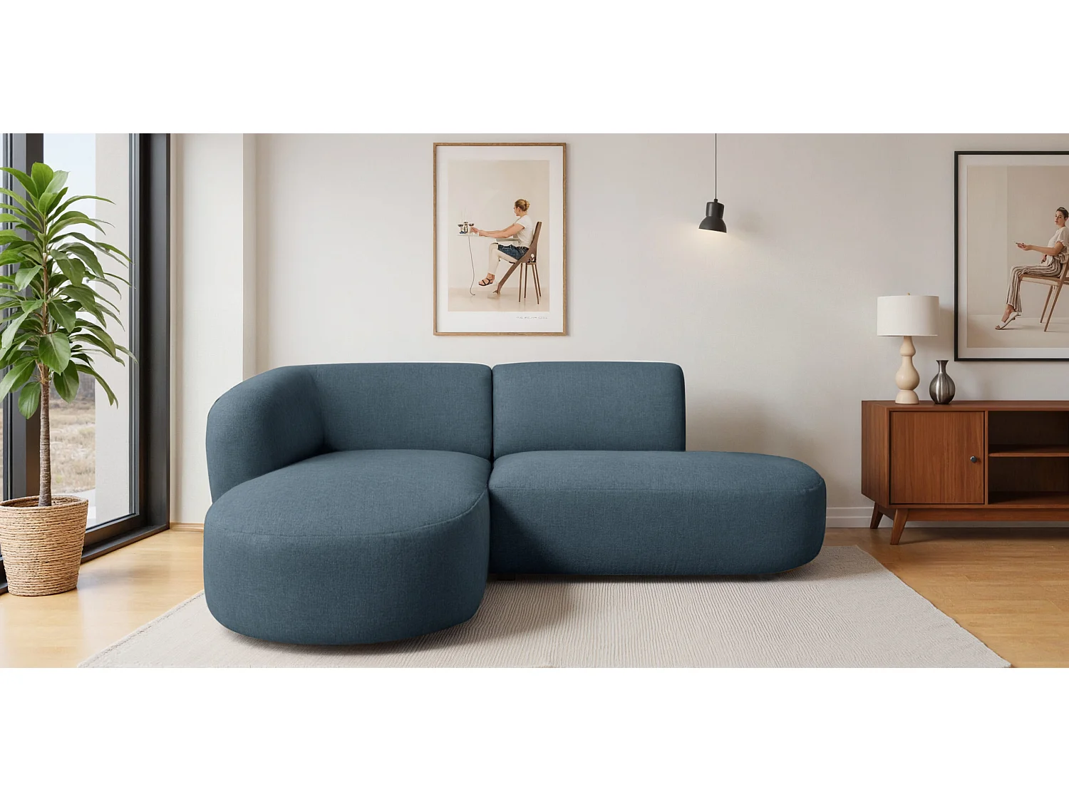 Ecksofa L-Form Luna, stoff Lins, Blau, Links