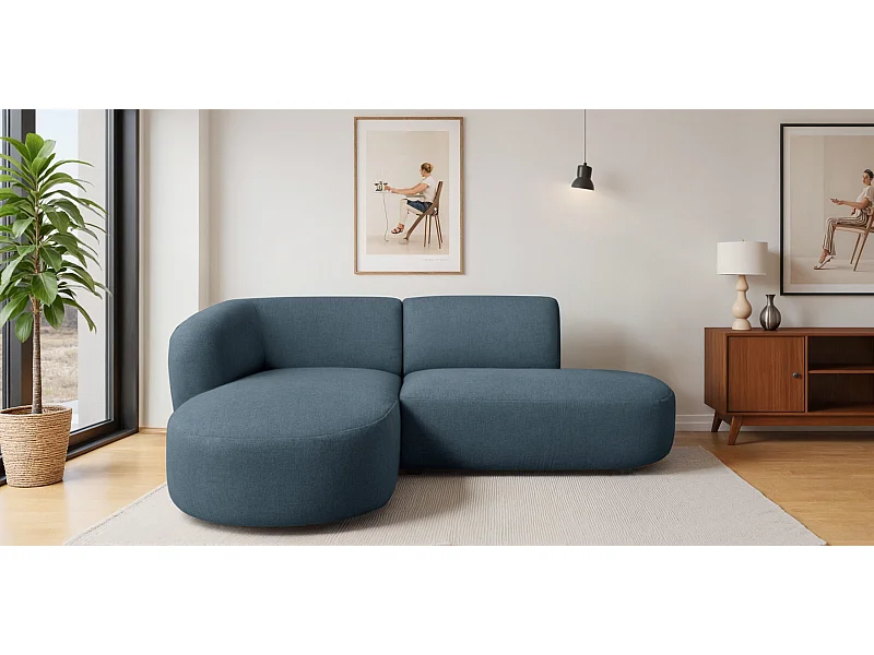 Ecksofa L-Form Luna, stoff Lins, Blau, Links