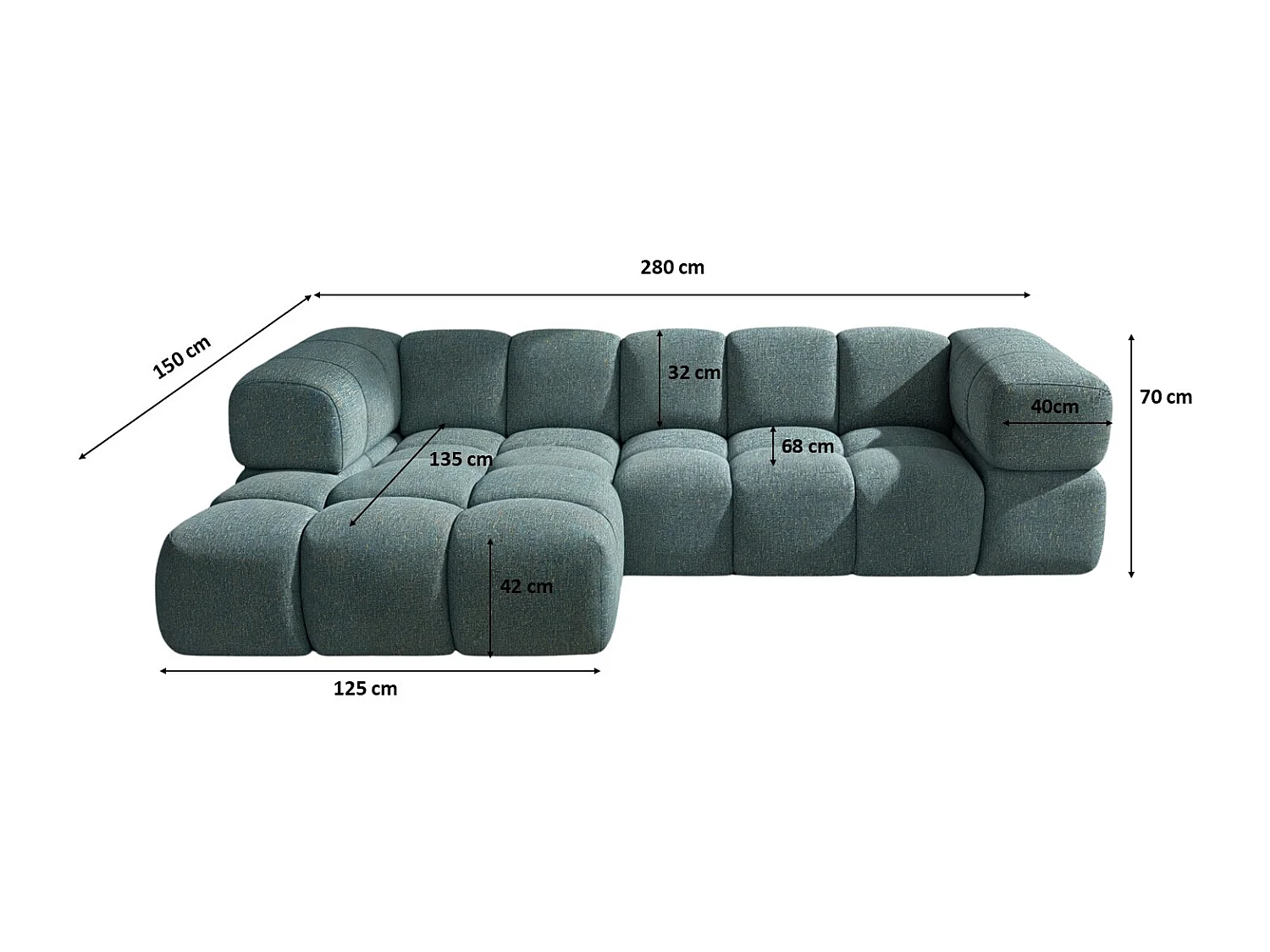 Canapé d'angle en L Averro, tissu Puente, bleu azur, à gauche