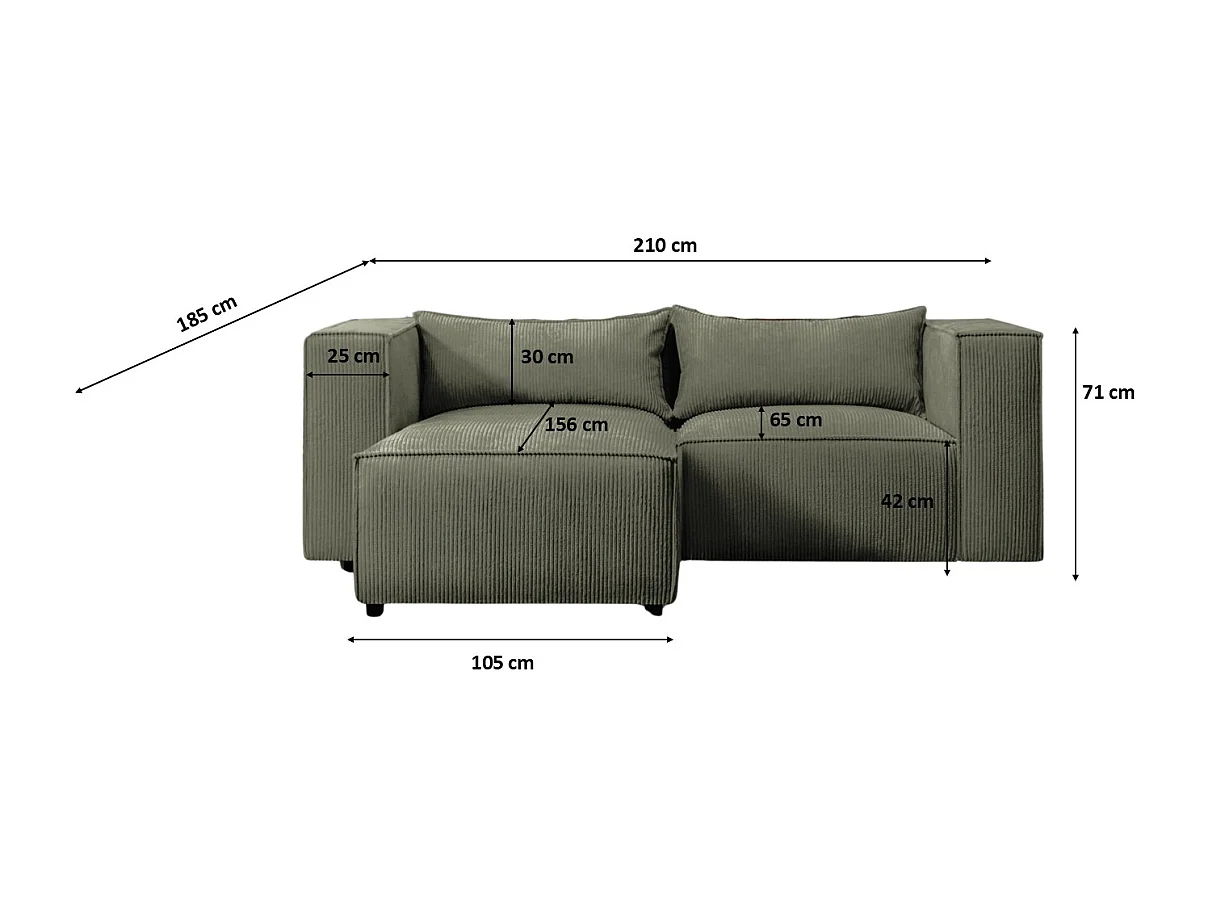 Canapé d'angle en L Modulo, tissu Lincoln, Olive, Gauche